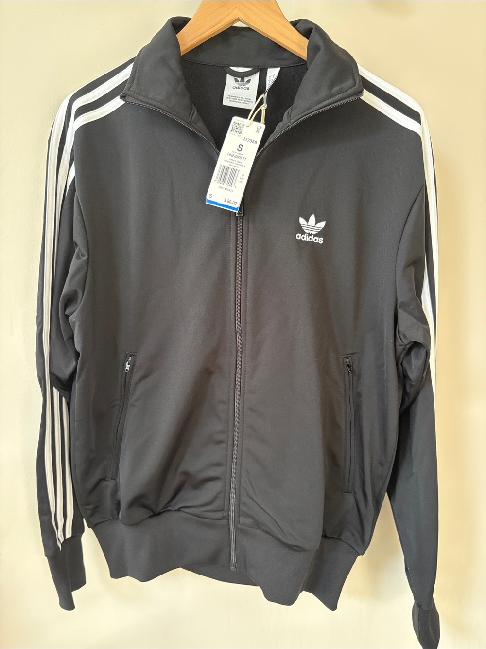 adidas Black Track Jacket with White Stripes
